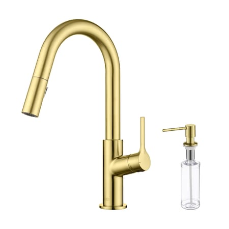 Kibi Fusion Single Handle Pull Down Kitchen & Bar Sink Faucet with Soap Dispenser - Brushed Gold C-KKF2017BG-KSD100BG